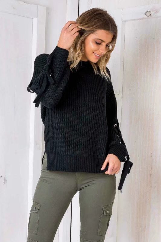 V-neck Pure Color Loose Long Sleeves Regular Sweater
