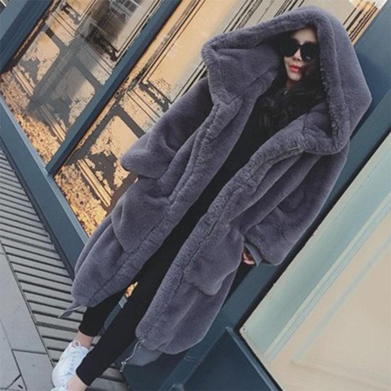 Thick Hooded Faux Fur Over Coat