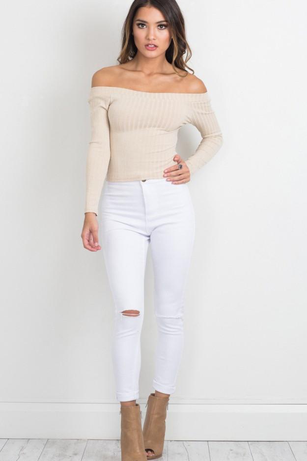 Pure Color Long Sleeves Off shooulder Regular Sweater