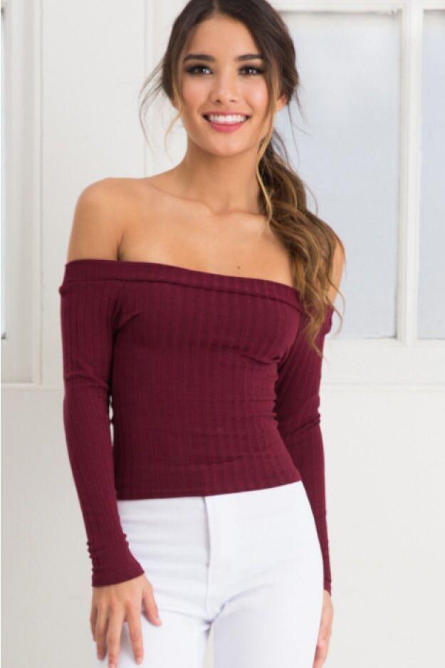 Pure Color Long Sleeves Off shooulder Regular Sweater
