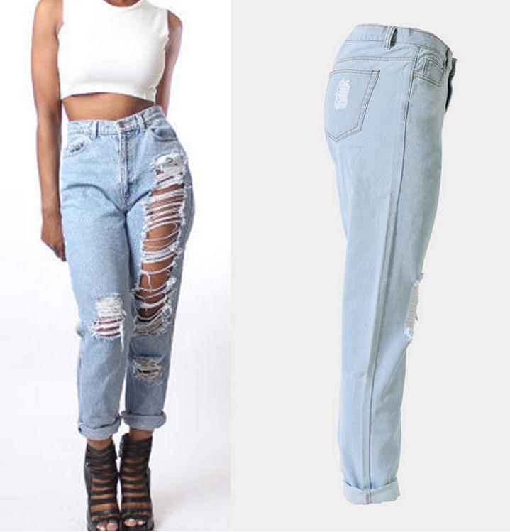 Holes Ripped Straight 9/10 High Waist Casual Jeans - Meet Yours Fashion - 4