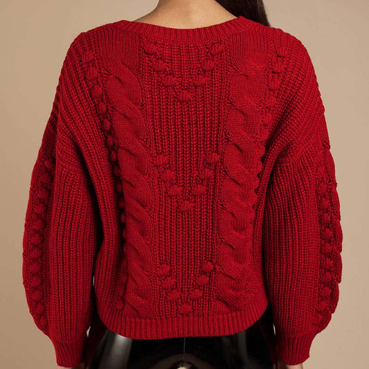 Chunky Balloon Sleeve Cable Knitted Sweater