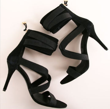 Black Suede High Heel Party Cutout Sandals