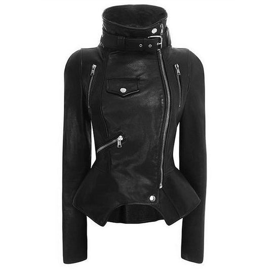 Stand Collar PU Zipper Moto Jacket