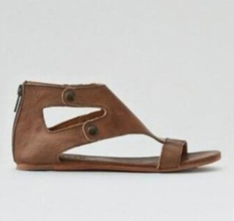 Leather Open Toe Buckle Cutout Flat Sandals