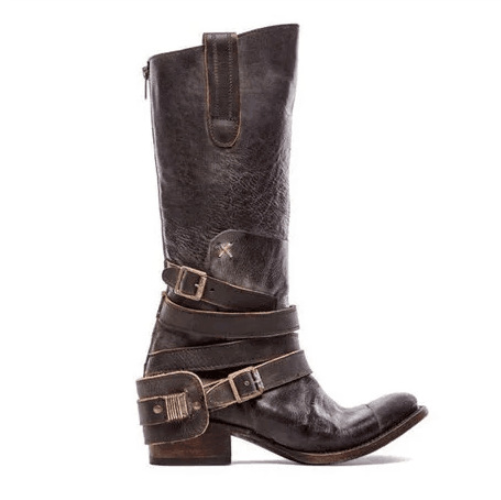 Leather Low Block Heel Knee High Boots