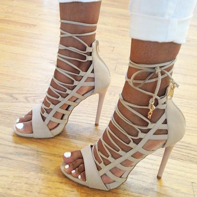 Sexy Lace Up Cut Out PU High Heel Sandals - MeetYoursFashion - 1