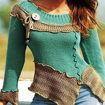 Vintage Patchwork Irregular Hem Sweater