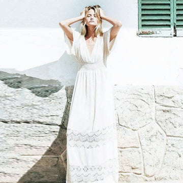 White Lace Splice Maxi Beach Dress