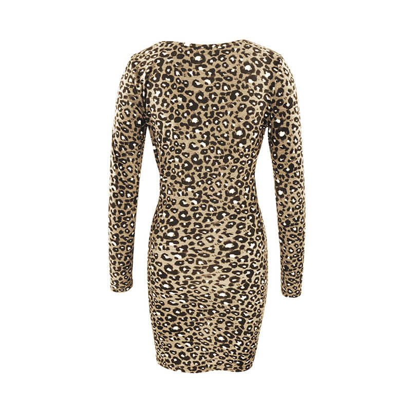 Long Sleeve Leopard Skinny Bodycon Dress
