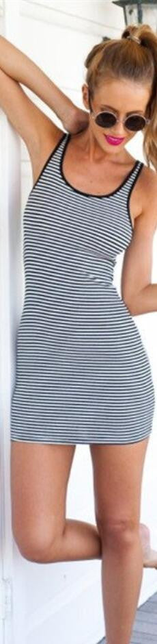 Classic Sleeveless Stripe Short Bodycon Beach Dress