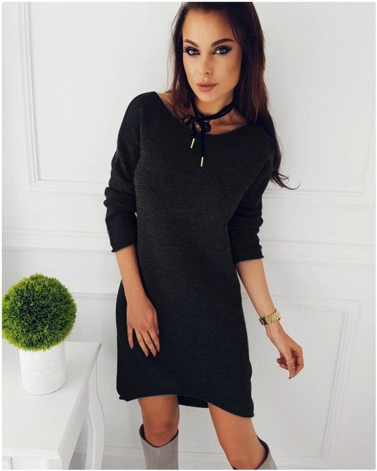 Solid Color Simple Style Slim Oversized Long Sweater Dress