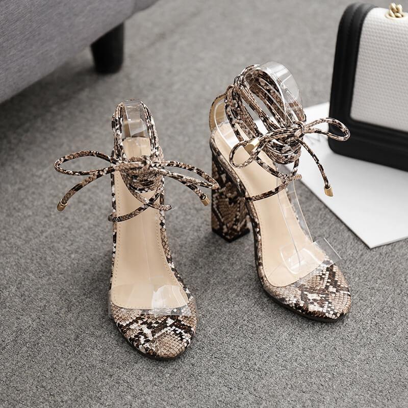 Leopard Suede Chunky High Heel Strappy Ankle Sandals