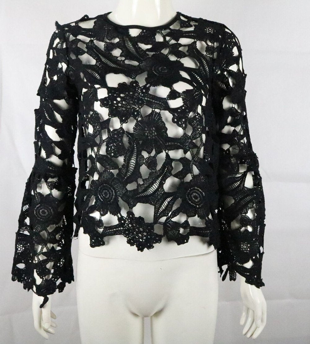 Lace Hollow Out Long Trumpet Sleeves Loose Blouse – May Your Fashion