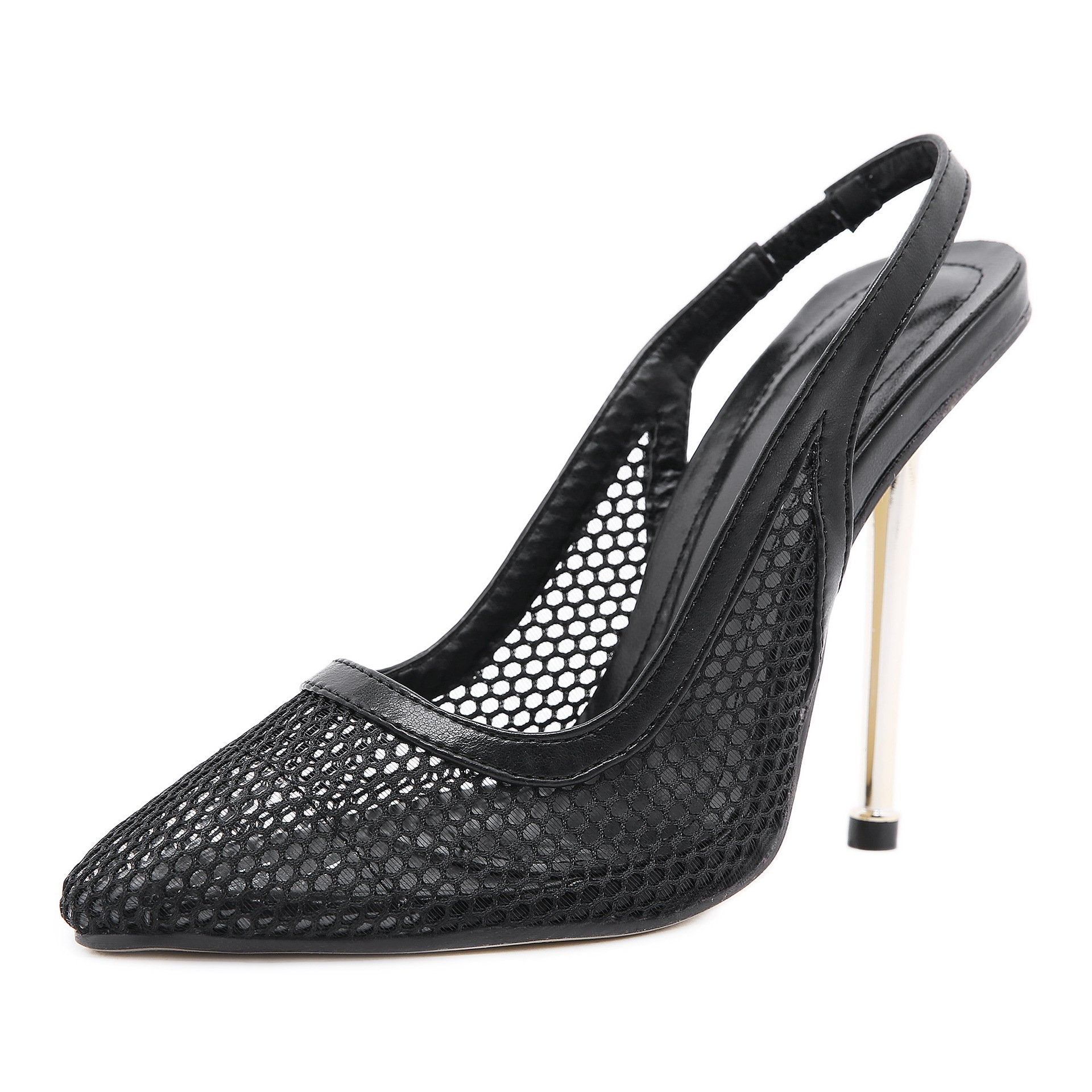 Metal High-Heeled Mesh Shoes Pointed Stiletto Sandals