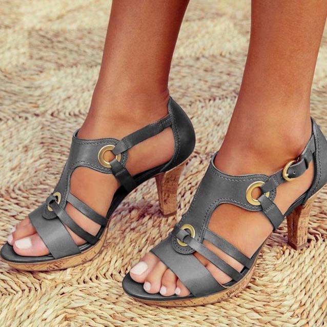 High Chunky Heel Buckle Sandals