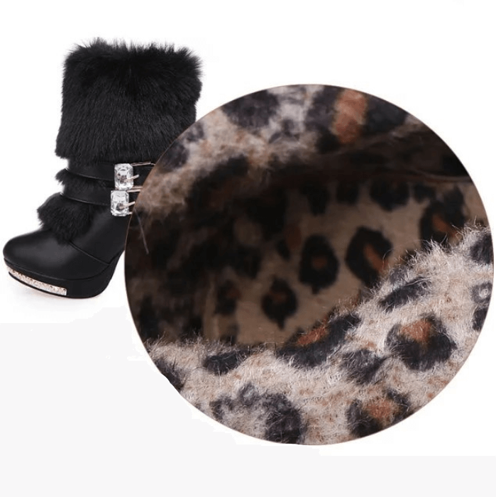 Platform Faux Fur Rhinestone High Heel Winter Boots