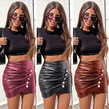 Party Leather Bodycon High Waist Leather Mini Skirts