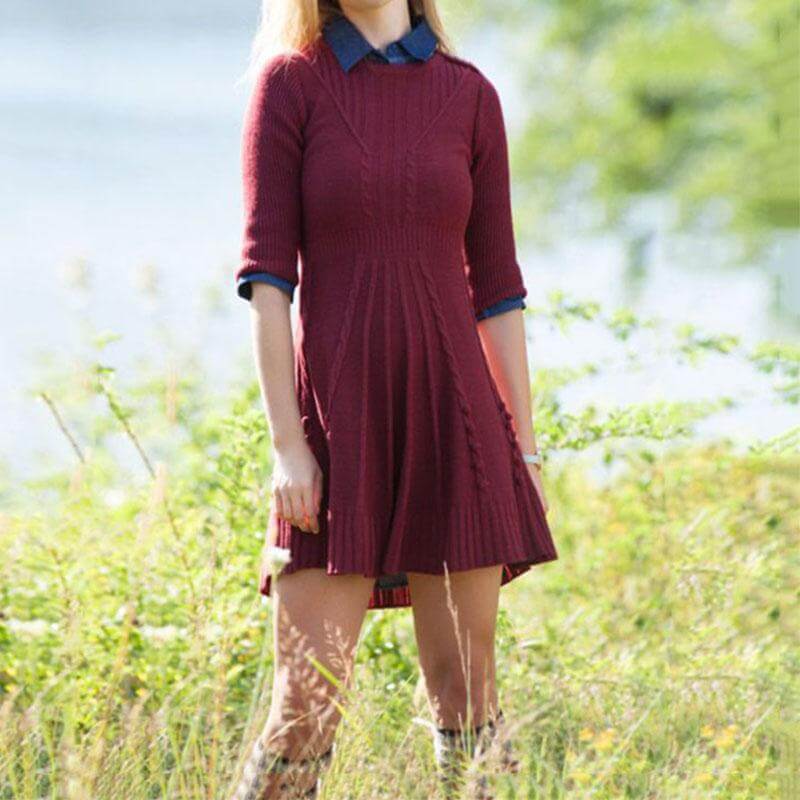 Cable Knitted Sweater A Line Dress