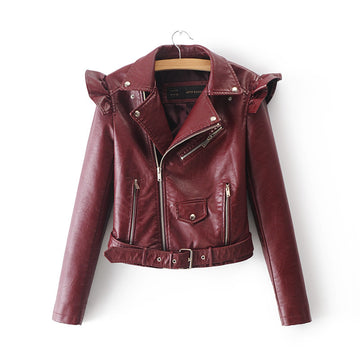 Lapel Oblique Zipper Women Motorcycle Short PU Jacket