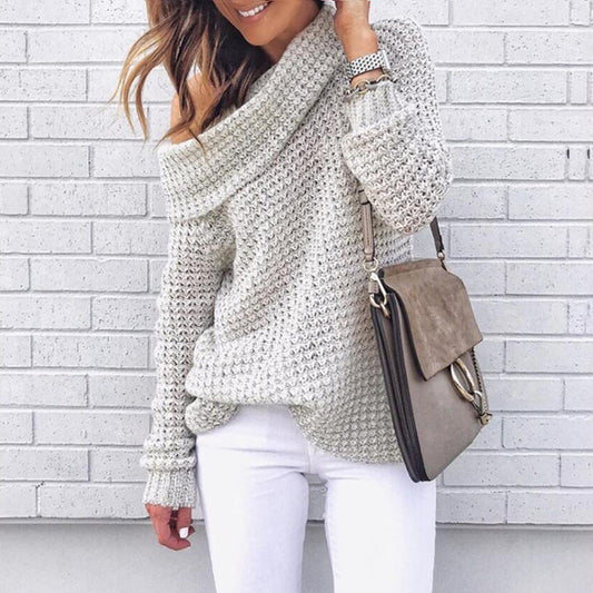 Oversize Turtleneck Crochet Pullover Sweater