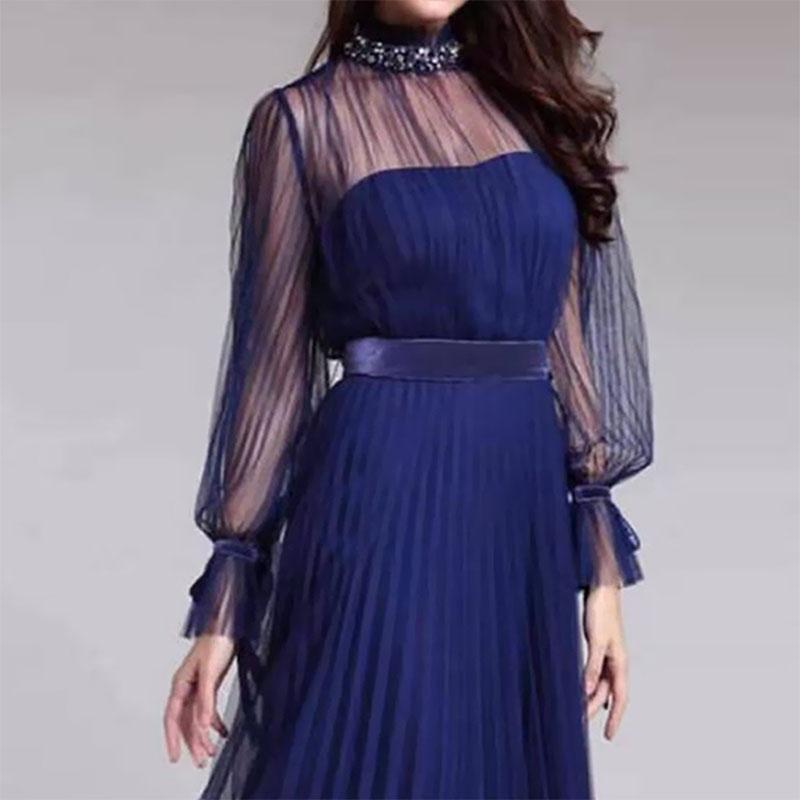 Mesh Cover Up Long Pleated Dress