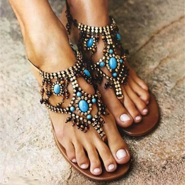 Rhinestone Thong Beads Flat Sandal