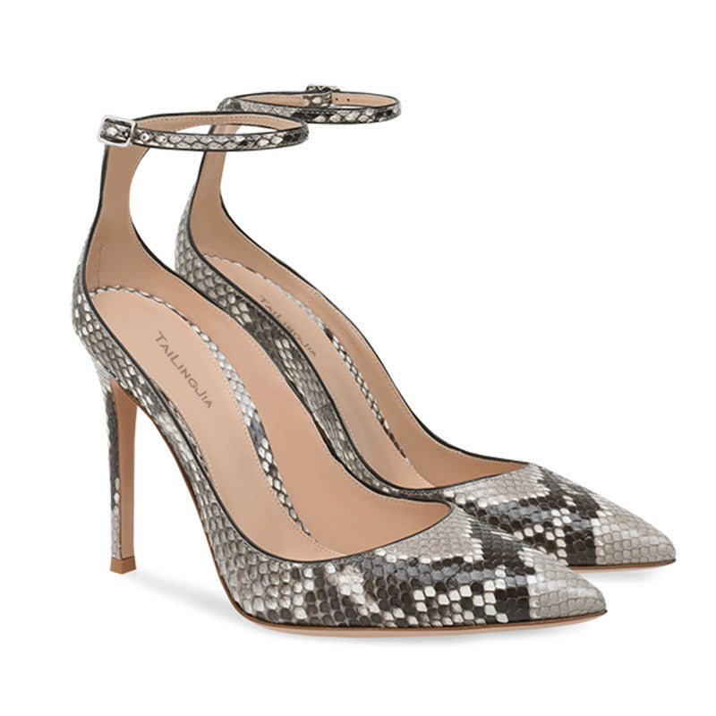 Sexy Snakeskin PU Point Toe Buckle High Heels