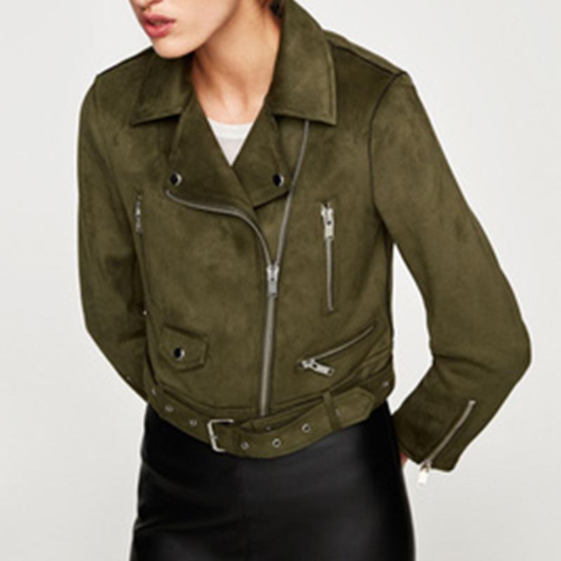 Solid Color Lapel Zipper Women Slim Cropped Short Jacket