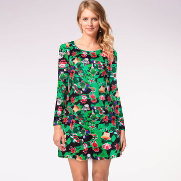 Christmas Cartoon Print A Line Dress