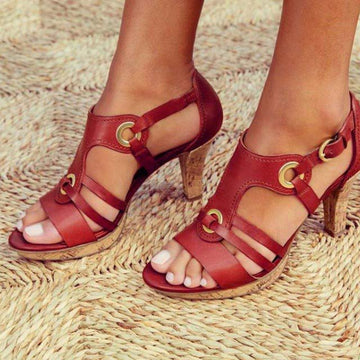 High Chunky Heel Buckle Sandals