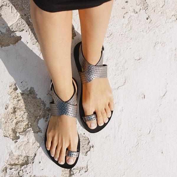 Thong Pure Color Ankle Strap Women Beach Flat Sandals