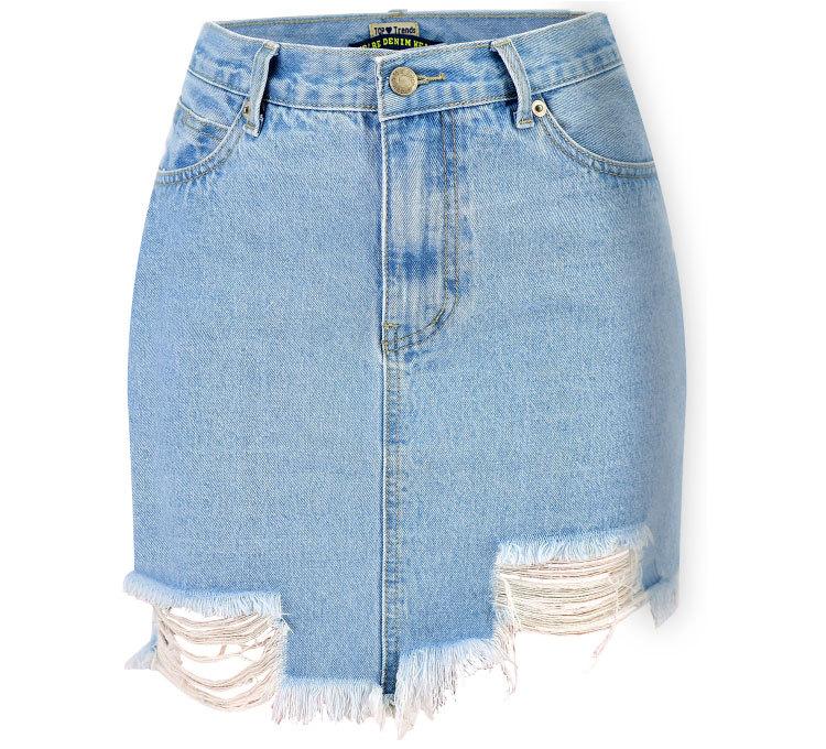 Holes Zipper High Waist Packets Tassels Irregular Slim Short Skirt