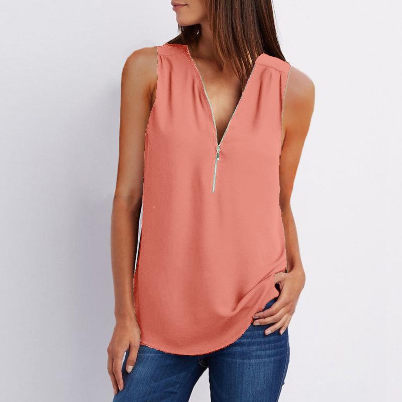 Deep V-neck Pure Color Sleeveless Loose Tank Top