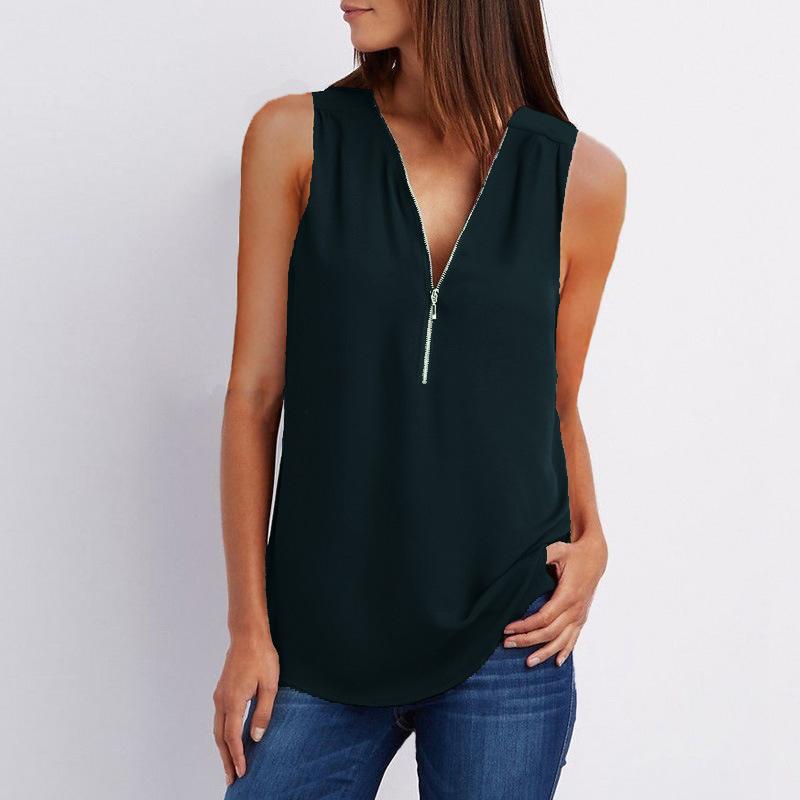 Deep V-neck Pure Color Sleeveless Loose Tank Top