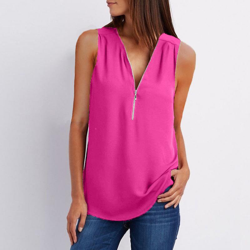 Deep V-neck Pure Color Sleeveless Loose Tank Top