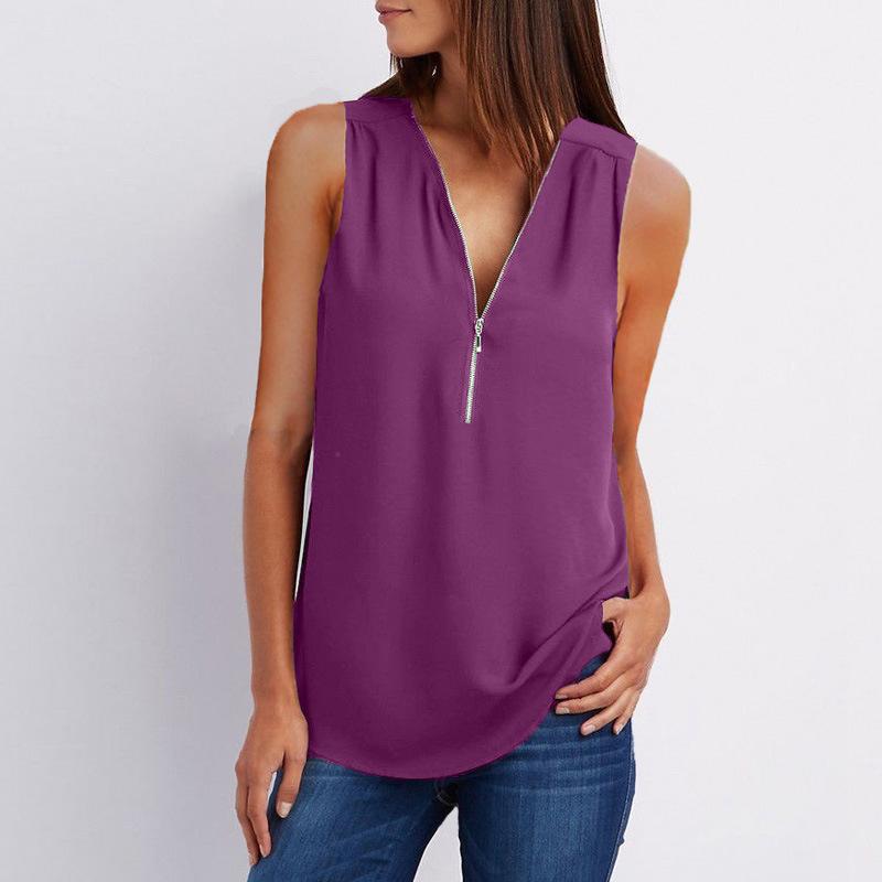 Deep V-neck Pure Color Sleeveless Loose Tank Top