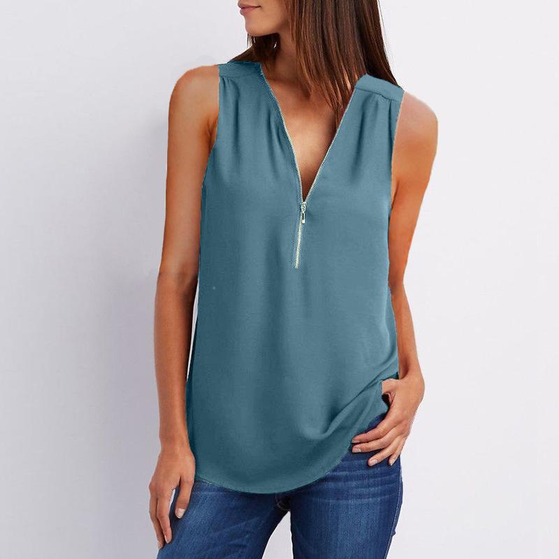 Deep V-neck Pure Color Sleeveless Loose Tank Top