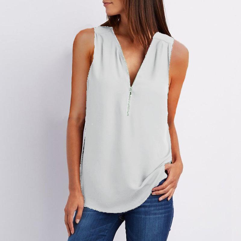 Deep V-neck Pure Color Sleeveless Loose Tank Top