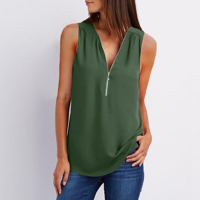 Deep V-neck Pure Color Sleeveless Loose Tank Top