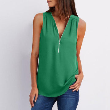 Deep V-neck Pure Color Sleeveless Loose Tank Top