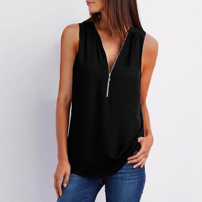 Deep V-neck Pure Color Sleeveless Loose Tank Top