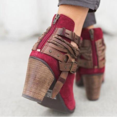 Chunky Heels Strap Casual Ankle Boots