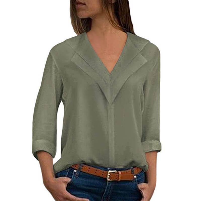 3/4 Sleeve V-neck Loose Blouse