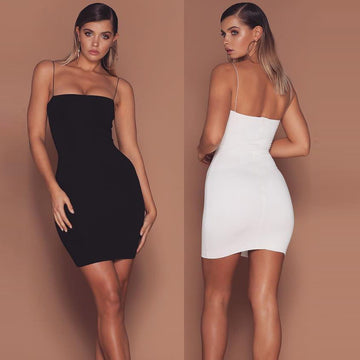 Backless Pure Color Sleeveless Spaghetti Straps Short Club Dress