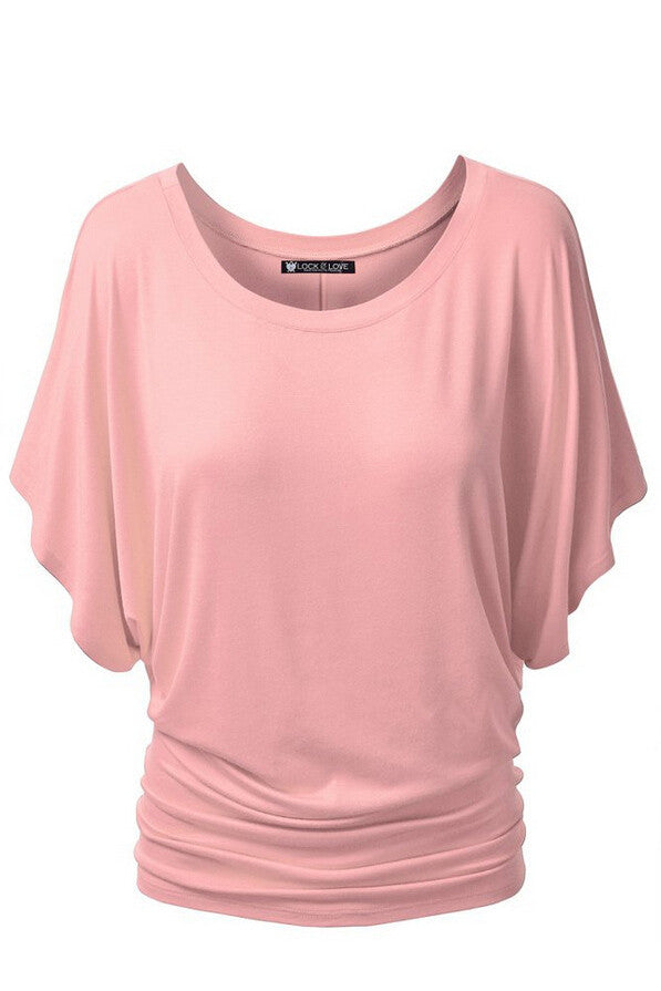 Scoop Pure Color Short Bat-wing Sleeves Loose T-shirt