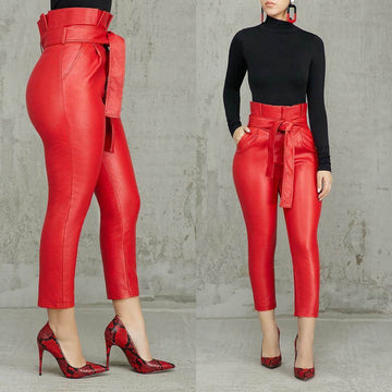 Leather Sexy High Waist Skinny Bodycon Belt Pants