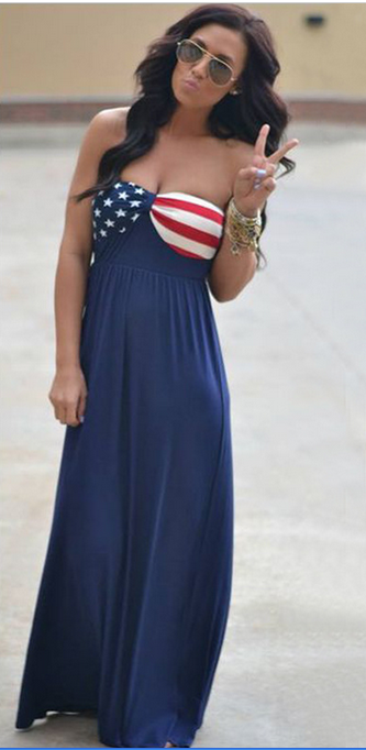 Strapless American Flag Print Long Dress - May Your Fashion - 1