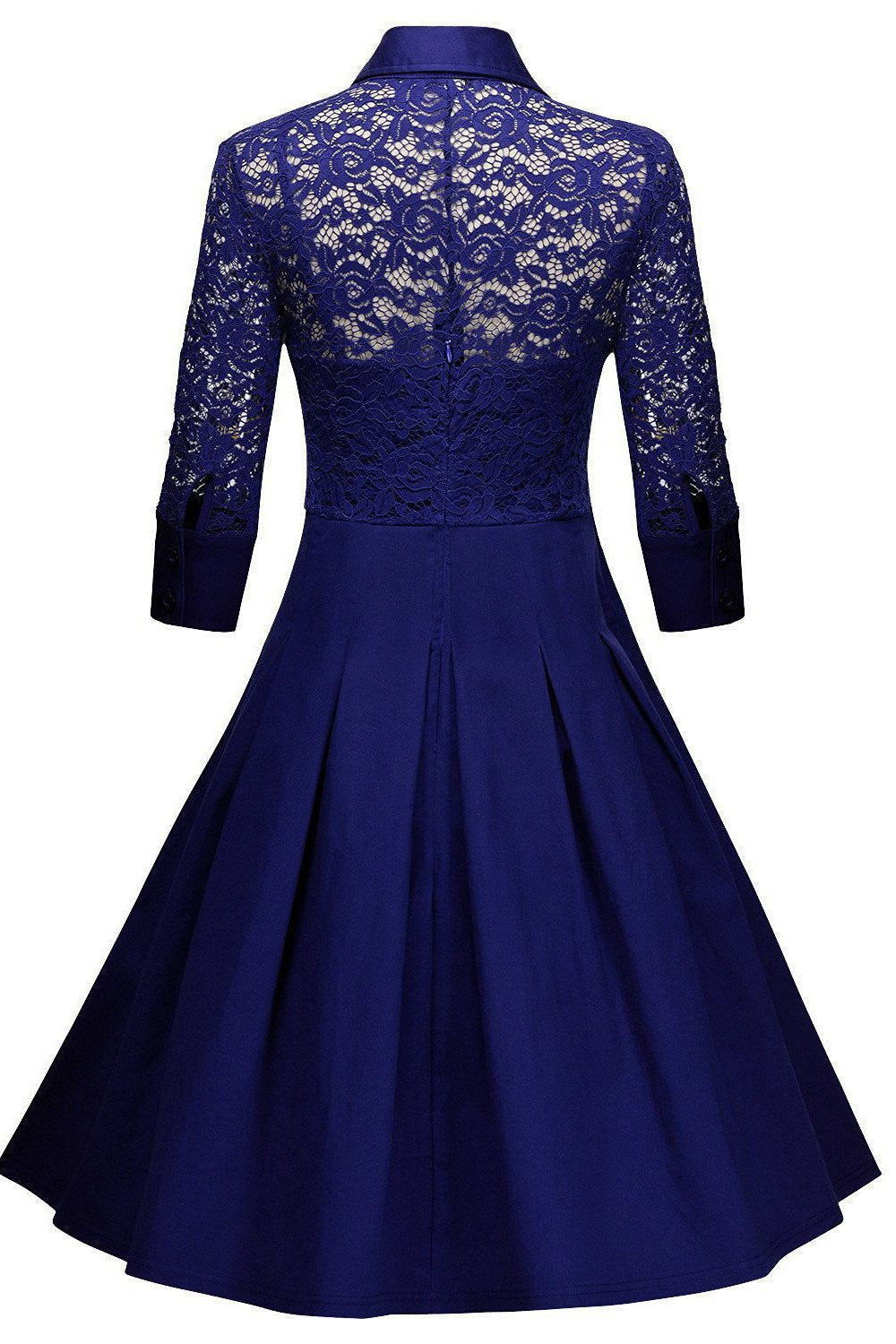 Lace Long Sleeves Solid Splicing Pleated Short Dress