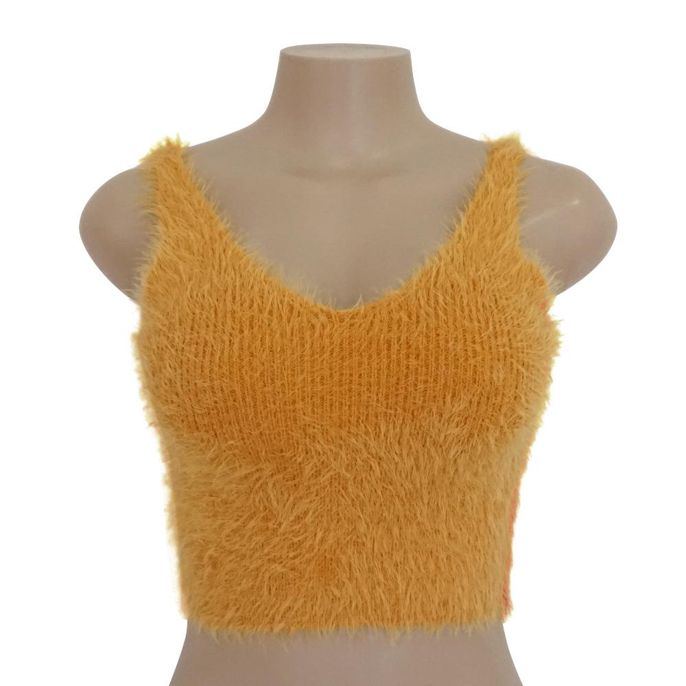 V-neck Hippocampus Hairy Sleeveless Women Vest Crop Top Sweater